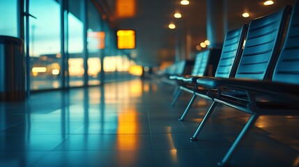 Poster - empty airport terminal waiting area with chairs : Generative AI