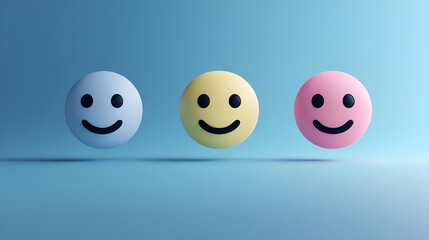 Wall Mural - Three Colorful Smiling Emojis on a Blue Background - Perfect for Your Positive Designs