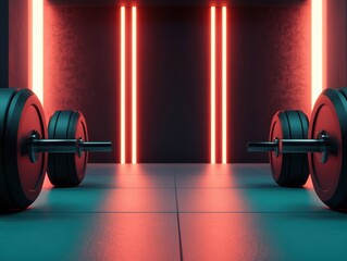 Wall Mural - futuristic weightlifting, digital form correction, holographic strength training, immersive gym desi