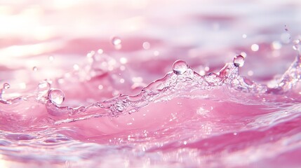 Poster - Transparent pink clear water surface texture with ripples splashes and bubbles Abstract summer banner background Water waves in sunlight with copy space Cosmetic moisturizer micellar t : Generative AI