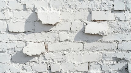 Leinwandbilder - Textured background of a newly built white brick wall with some cement stains : Generative AI
