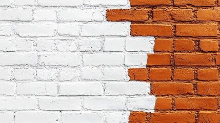 Leinwandbilder - A white brick and orange brick wall A white painted old brick wall background : Generative AI