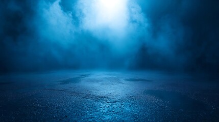 Poster - A dark empty street dark blue background an empty dark scene neon light spotlights The asphalt floor and studio room with smoke float up the interior texture night view : Generative AI