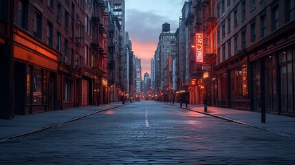 Wall Mural - Empty streets and sidewalks of Soho are eerily quiet during the 2020 coronavirus pandemic lockdown in New York City at sunset with no people : Generative AI