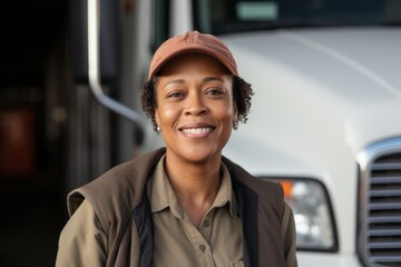 Portrait of a middle aged female truck driver