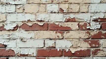 Leinwandbilder - A brick wall with white paint peeling off The wall is red and brown in color The wall has a rough texture and he is old : Generative AI