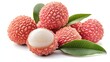 © Generative AI - Isolated lychee Whole and peeled lychee fruits with leaves isolated on white background with clipping path : Generative AI