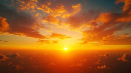 Fototapete - Sunset Sky Orange Sunrise Cloud Evening Beautiful Gold Orange Color Landscape Light Dawn Sunny Cloudy Sun Clear Horizon Clean Calm Day Summer Nature Skyline Morning Tropical Dramatic B : Generative AI