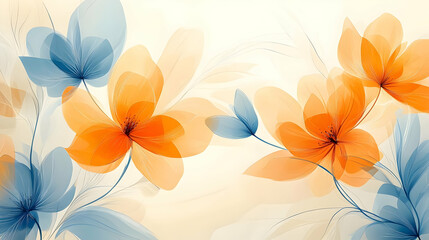 Sticker - Abstract pastel orange and blue flowers with soft edges and white background.