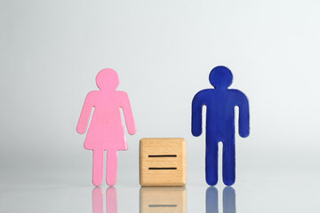 Wall Mural - Gender equality concept. Male and female figures on light background