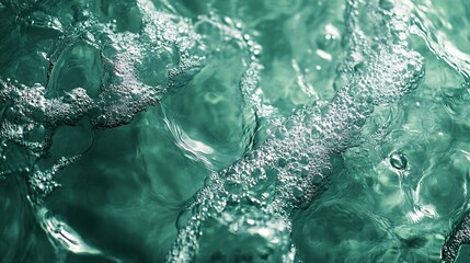 Poster - Transparent dark green clear water surface texture with ripples and splashes Abstract summer banner background Water waves with copy space top view Cosmetic moisturizer micellar toner  : Generative AI