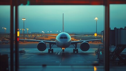 Poster - Airplane view from airport terminal : Generative AI