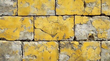 Fototapete - Processed collage of ancient yellow block wall texture Background for banner backdrop or texture for 3D mapping : Generative AI