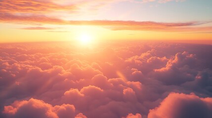 Fototapete - majestic morning colorful sunlight brush in air heavenly light reflected on fluffy clouds in golden time bright sun beams rays over panoramic view in summer gorgeous season freedom n p : Generative AI