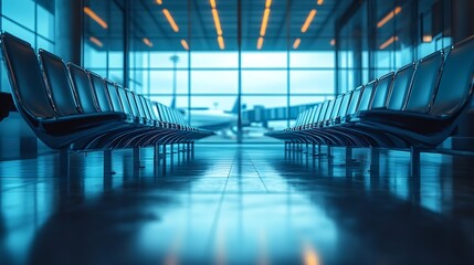 Poster - empty airport terminal waiting area with chairs : Generative AI