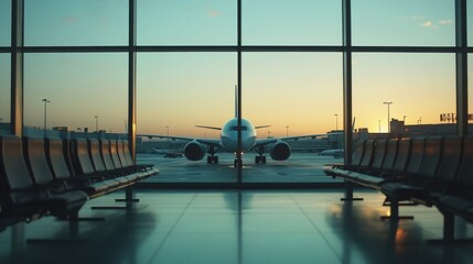 Aufkleber - Airplane view from airport terminal : Generative AI