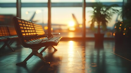Poster - Empty departure lounge with seats in airport air travel concept : Generative AI