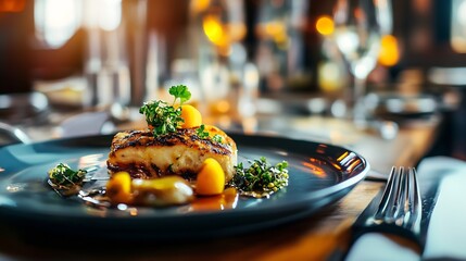 This close up photo captures a plate of freshly cooked food placed on a sturdy wooden table : Generative AI