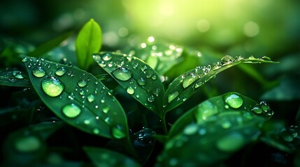 Poster - Macrophotography of dew drops on the grassNatural cosmetics from nature : Generative AI
