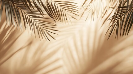 Fototapete - Tropical leaf shadow blank background composition for product presentation The background is beige Studio Minimal showcase : Generative AI