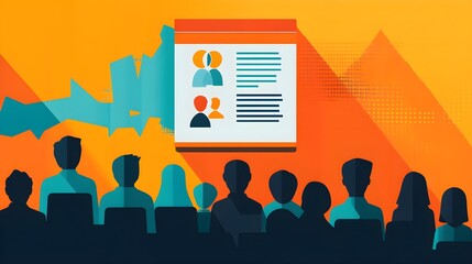 Wall Mural - flat design of a corporate event flyer with consistent iconography and shadow effects