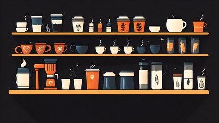Wall Mural - a flat design of a coffee shop menu with uniform illustrations and typography