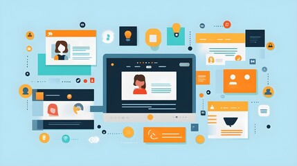 Wall Mural - a flat design of a user profile page with uniform iconography and button styles