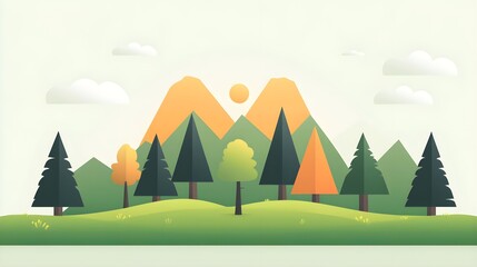 Wall Mural - a flat design of a forest with trees arranged symmetrically