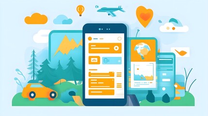 Wall Mural - a flat design of a digital library app with intuitive book search and organization