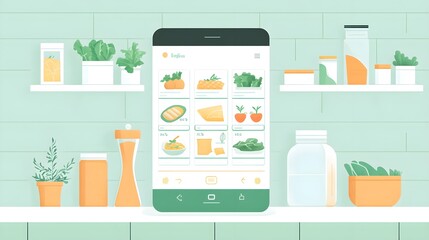 Wall Mural - a flat design of a recipe app with uniform illustration style for ingredients and steps