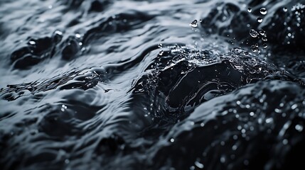 Poster - Black transparent clear calm water surface texture with ripples splashes Abstract nature banner background Dark grey water waves Copy space top view Cosmetic moisturizer micellar toner : Generative AI