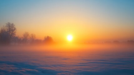 Wall Mural - Sunrise Over Foggy Winter Landscape