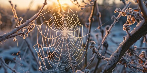 Sticker - Frozen spider web in the wintery frost