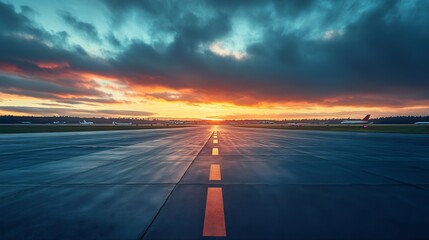 Poster - Empty airport tarmac runway at dawn capturing the tranquil moment before the hustle and bustle of air travel begins : Generative AI