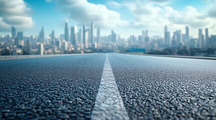 Poster - Asphalt road and urban skyline with sky clouds background : Generative AI