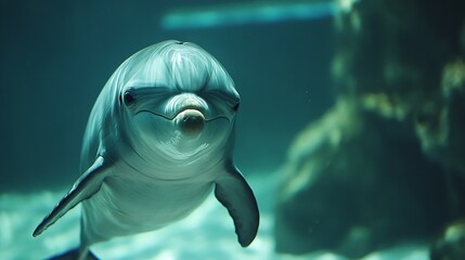 Canvas Print - Scuba Diving with Finless porpoise dolphin at Sendai aquarium Miyagi JAPAN : Generative AI