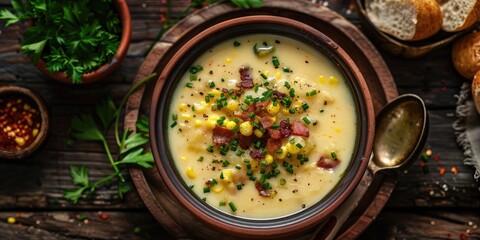 Canvas Print - Summer Corn Chowder with Potatoes and Bacon Homemade