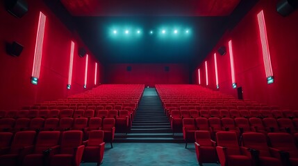 Aufkleber - Empty cinema hall with red seats Movie theatre : Generative AI