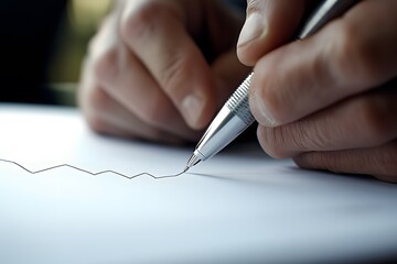 A Close-up of a Hand Drawing a Line on a White Sheet of Paper with a Pen