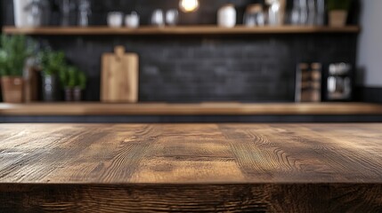 Leinwandbilder - Wooden board empty table background kitchen blurred background : Generative AI