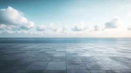 Wall Mural - empty concrete floor with tranquil coastline sky for large copy space : Generative AI