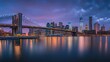 © aishale - Brooklyn Bridge and Manhattan Skyline at Twilight: Urban Concept Featuring City Lights on Water