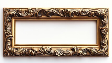 Aufkleber - Antique Gold Brown Classic Old Vintage Wooden Rectangle mockup canvas frame isolated on white background Blank and diverse subject molding baguette Design element use for paint mirror  : Generative AI