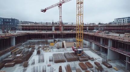 Aufkleber - Construction crane working on large construction site : Generative AI