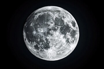 full moon close-up on a black background, high-definition photography