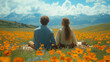 © SB4 GM - Picnic Scene with a Couple in a Blooming Flower Field During Midday, Featuring Lush Flowers and a Pleasant Atmosphere