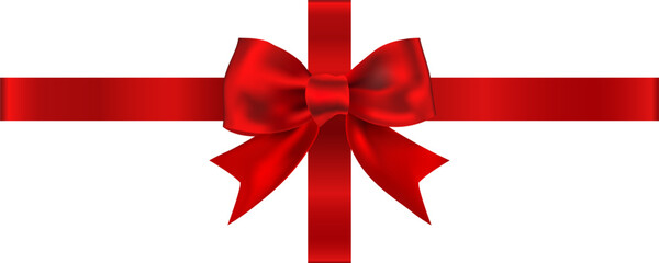 Wall Mural - Red satin ribbon on a white transparent background. Vector bow and red ribbon