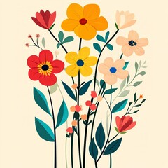 Wall Mural - Flowers, colorful and fresh, flat design illustration 