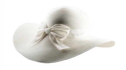 White Sun Hat with a Bow on white background