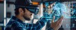 © Ytnart - A man wearing a virtual reality headset interacts with a holographic brain display in a futuristic tech environment.